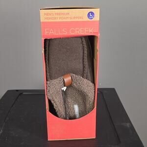 Falls Creek Men's Moccasin Memory Foam Slippers Brown Indoor Outdoor 11-12